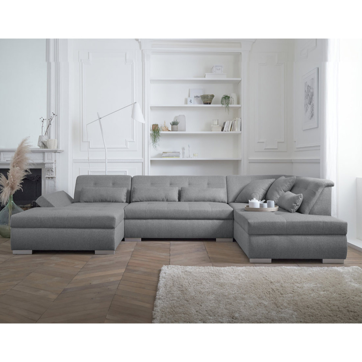 Vermont - canapé panoramique d'angle droit - 7 places - XXL - Gris clair