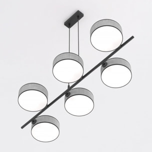 Lampada a sospensione DRUMZ 6 in acciaio nero e tessuto grigio