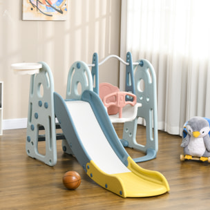 Portique enfant toboggan et balançoire avec panier de basket-ball aire de jeux 3 en 1 usage intérieur et extérieur dim. 200 x 150 x 100 cm