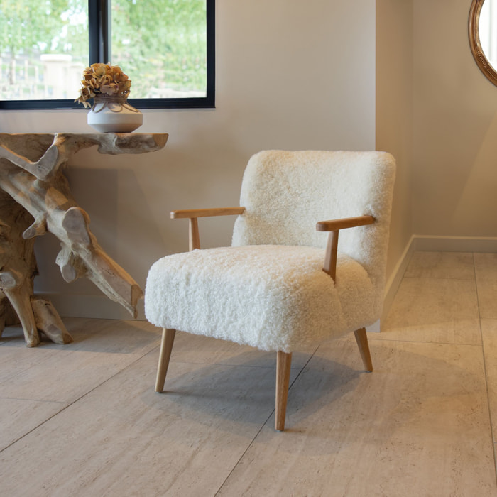 Fauteuil en tissu crème et structure en bois ELIOT