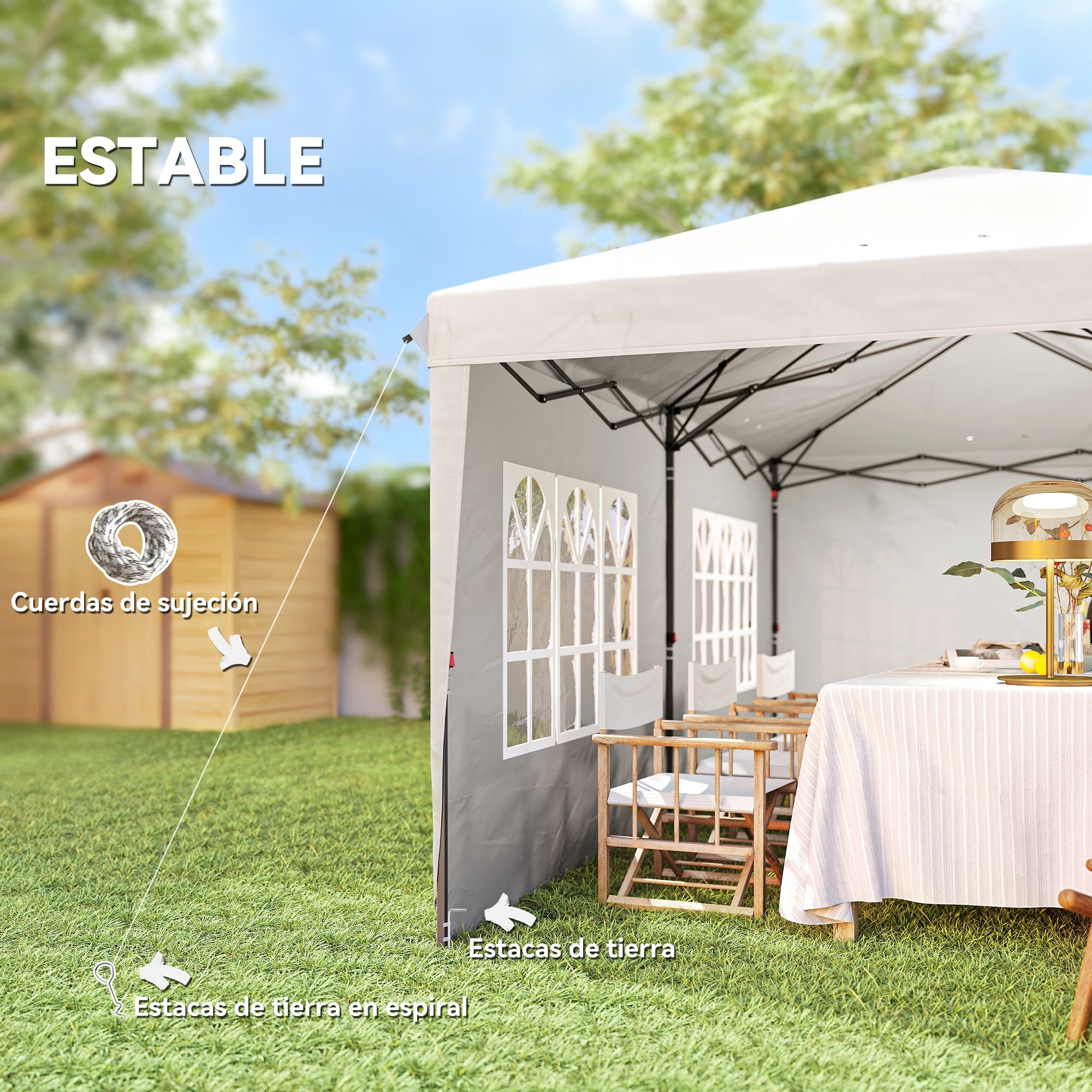 Carpa Plegable 6x3 m, Pop-up, con 4 Laterales Desmontables, Cenador de Jardín con 2 Ventanas Visibles, Bolsa de Transporte, Impermeable, Anti-UV, Gazebo para Camping, Fiestas, Exterior Blanco