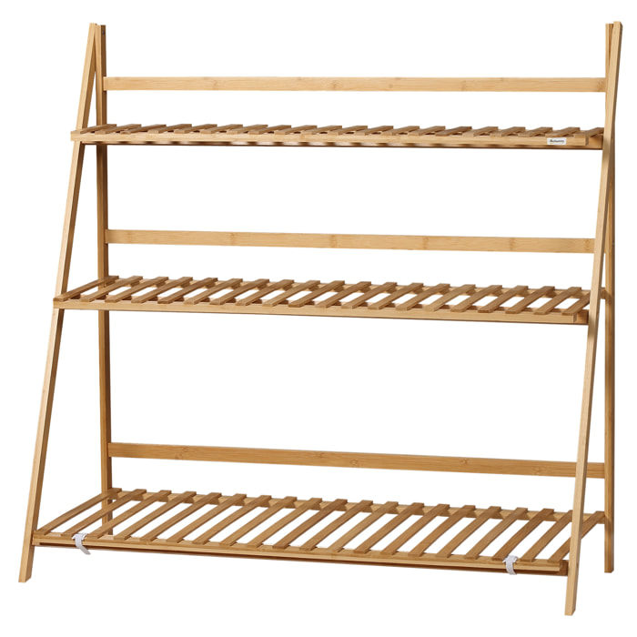 Étagère échelle à fleurs en bois de bambou - porte plantes pliable bois 3 étagères à lattes