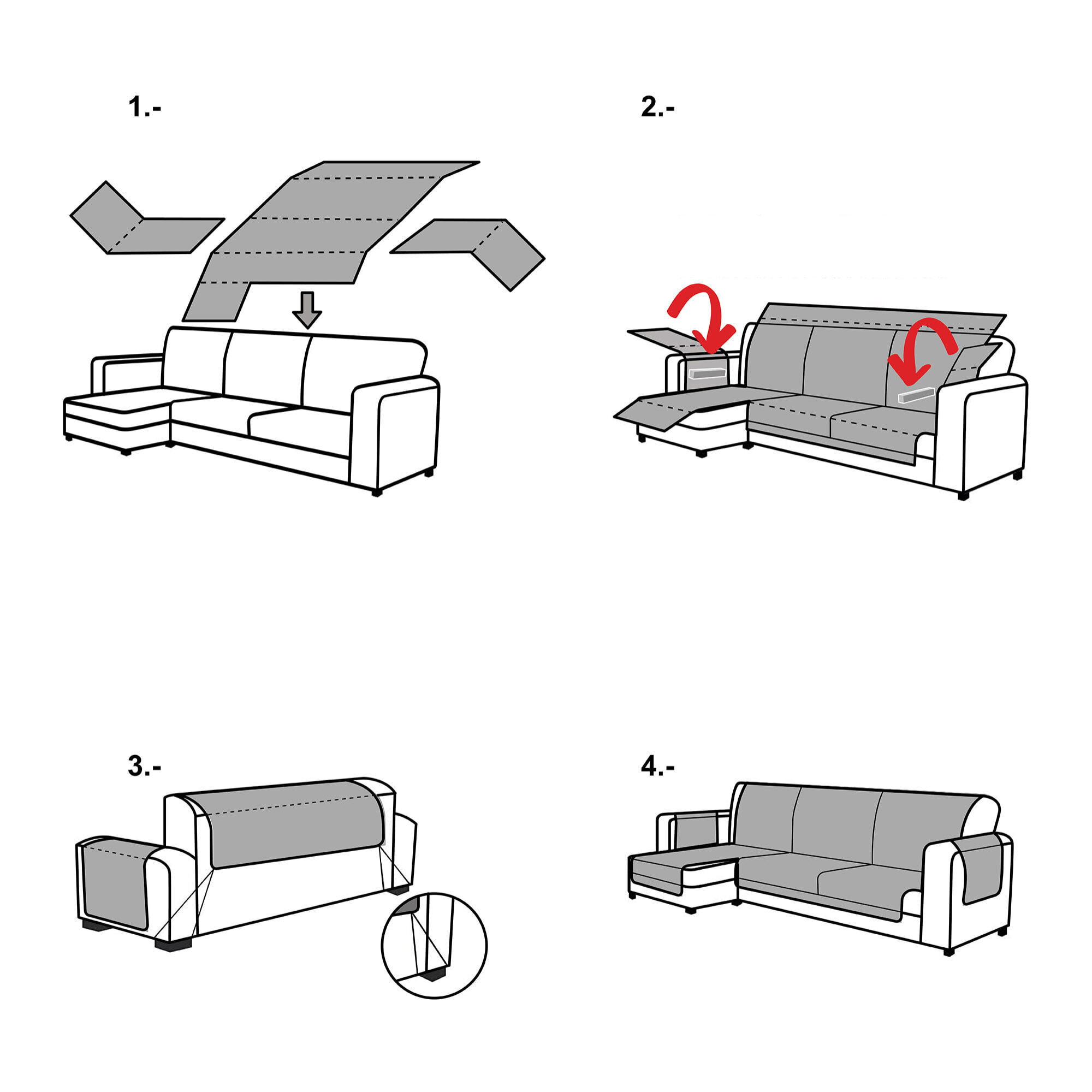 Cubre Sofá Chaise Longue Derecha modelo MIRTO