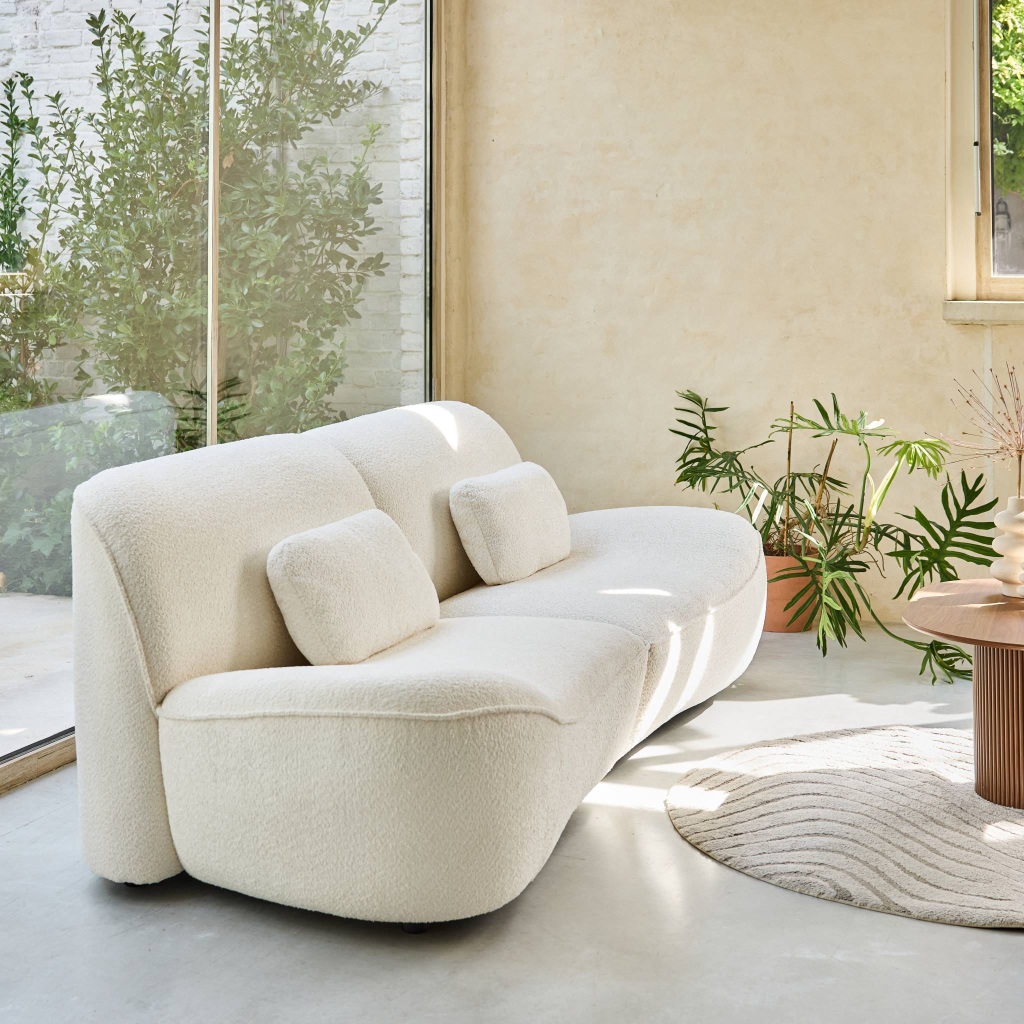 Canapé 3 places en bouclette blanche L 265 x P 114 x H 85cm - Nia