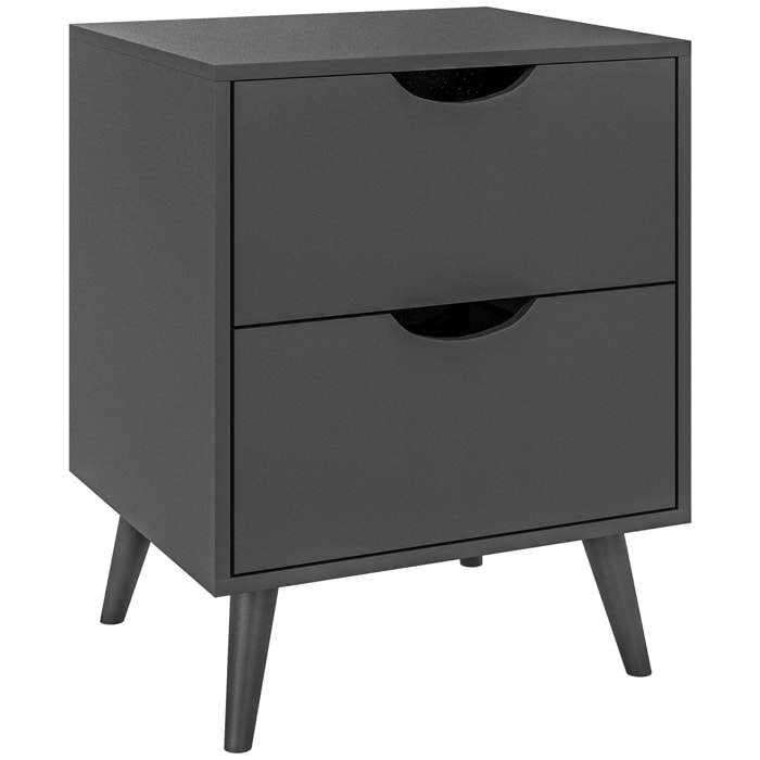 Chevet 2 tiroirs table de nuit style nordique dim. 40 x 35 x 50,5 cm noir