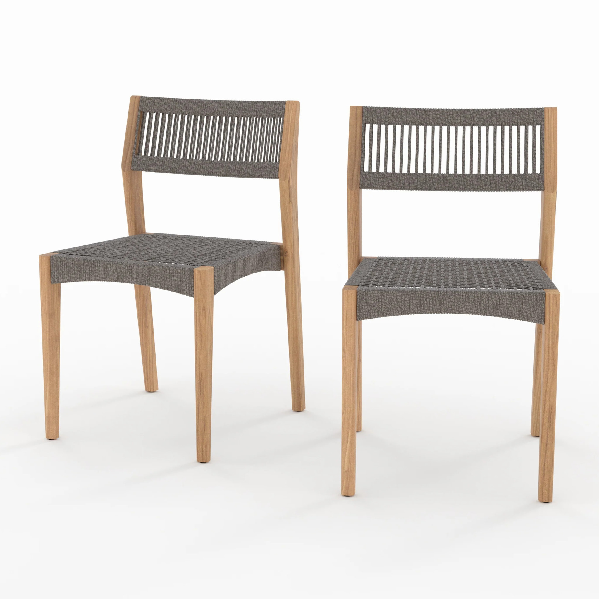 Lot de 2 chaises de jardin en bois de teck recyclé et tissage en corde - Nusa