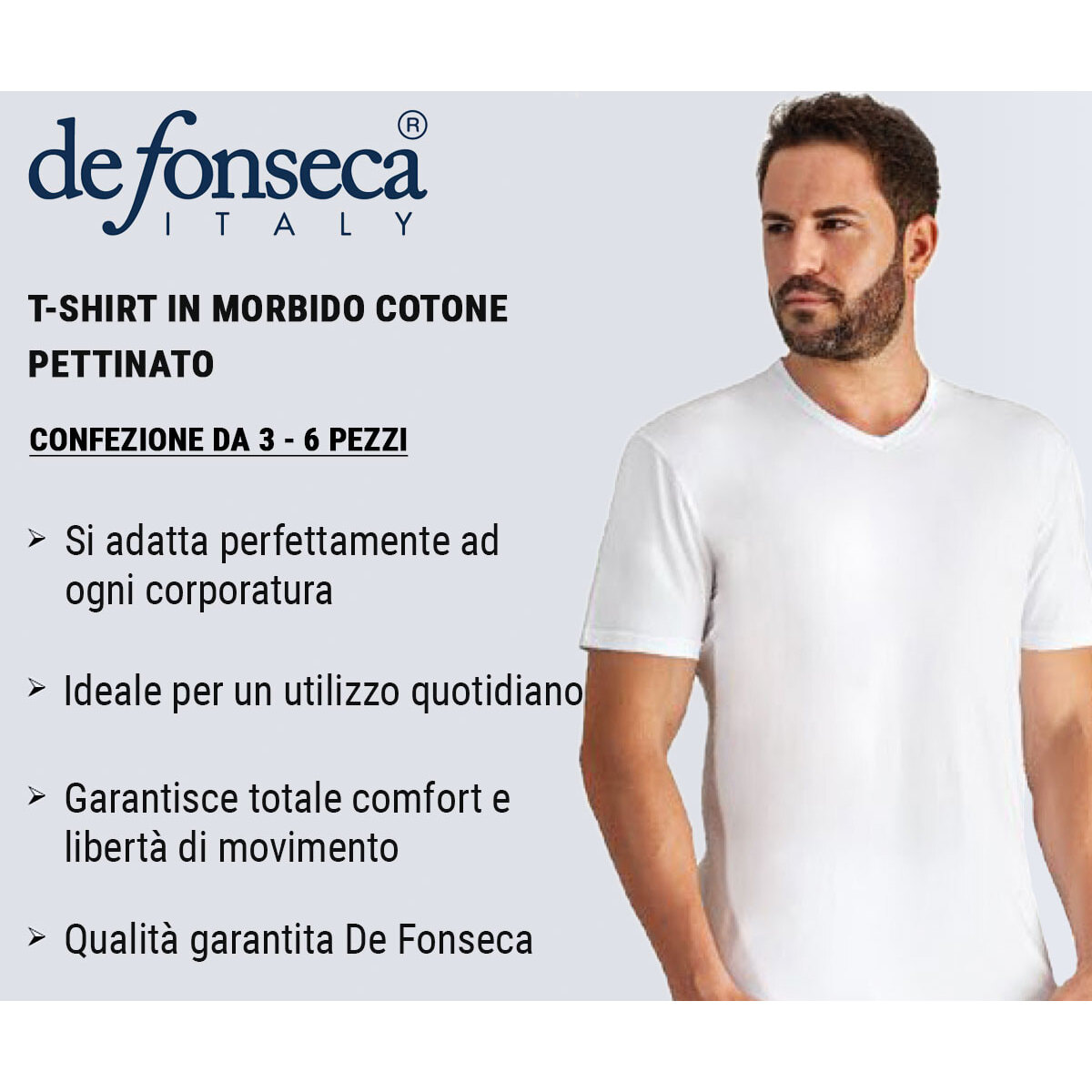 6 T-Shirt Uomo De Fonseca 100% Cotone Pettinato Art. DV32 Scollo V