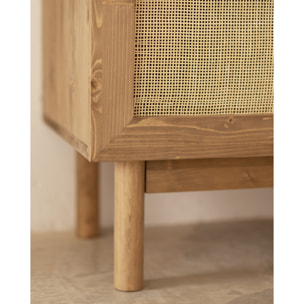 Armoire en bois massif et rotin moelleux ton chêne foncé 180x80cm Hauteur: 180 Longueur: 80 Largeur: 40
