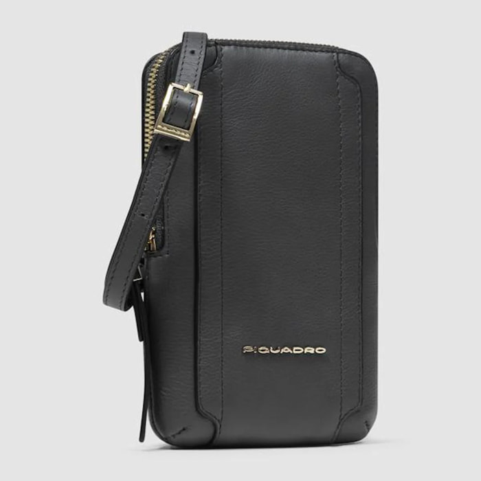 Piquadro Porta telefono da collo in pelle con porta carte di credito, schermato con protezione RFID