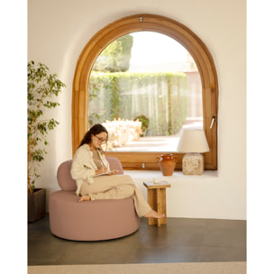 Fauteuil en bouclé rond couleur rose de 91x71cm Hauteur: 71 Longueur: 91 Largeur: 91