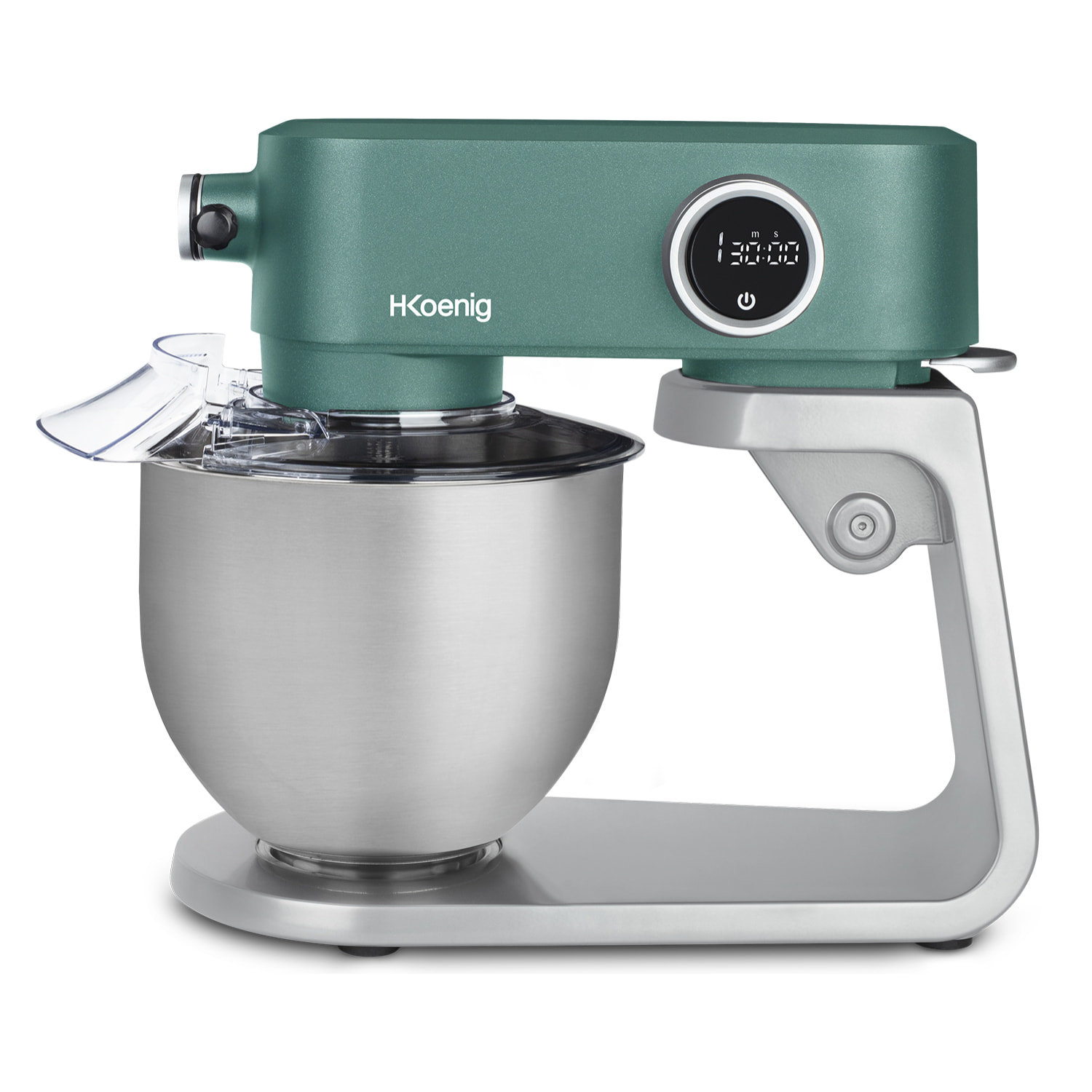 Batidora Amasadora Profesional KM128 H.Koenig, 800 W, Capacidad 5 L, 8 Velocidades, Hasta 1,5 Kg de Masa, Cabeza Reclinable y Móvil, Pizza, Repostería, Pan, Acero inoxidable, 78 dB, Gris y Verde [Clase de eficiencia energética A]