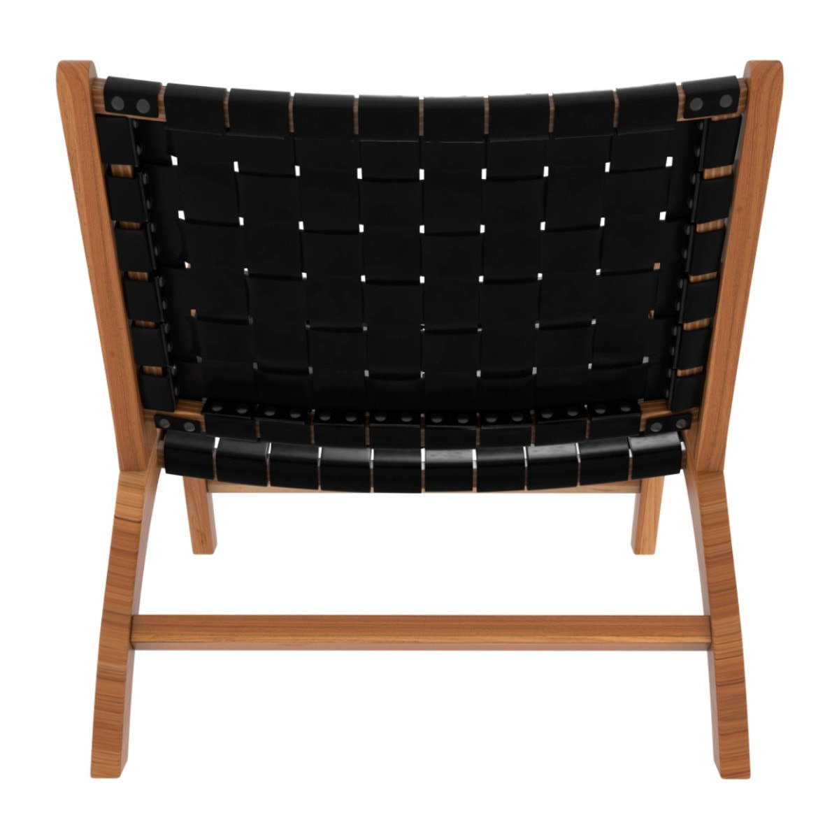 Fauteuil en teck et cuir tréssé noir - Kuna