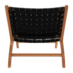 Fauteuil en teck et cuir tréssé noir - Kuna