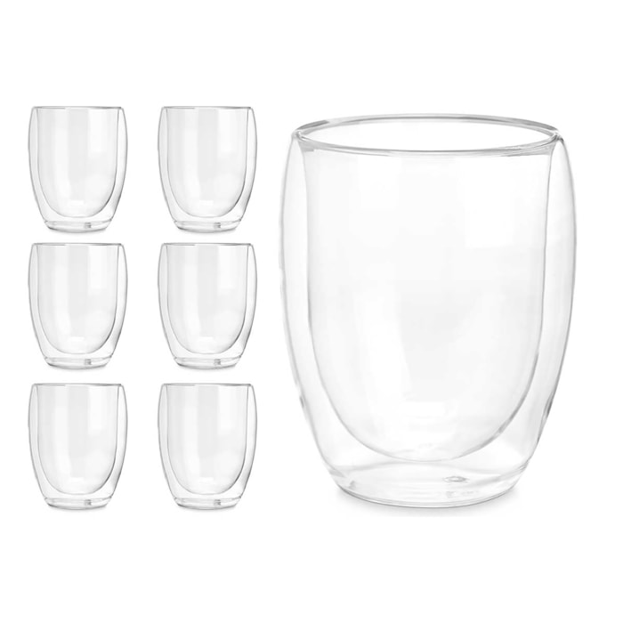 CONFEZIONE DA 6 BICCHIERI DA BEVANDA IN BOROSILICATO A DOPPIA PARETE 326 ML