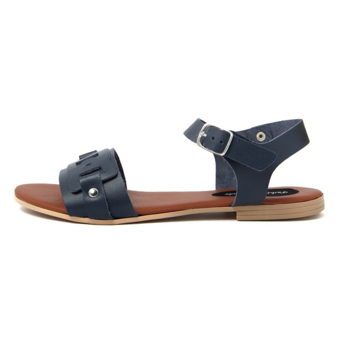 Sandali Flat Made in Italy in pelle colore Blu, Altezza tacco 1,2 cm