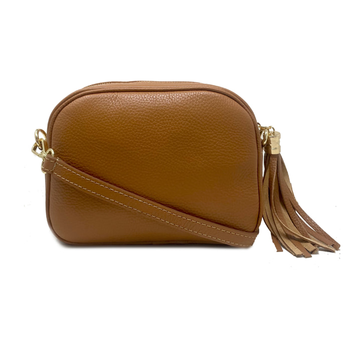 Chicca Borse - Tracollina Clutch Donna in Vera Pelle - Colore Cuoio Scuro