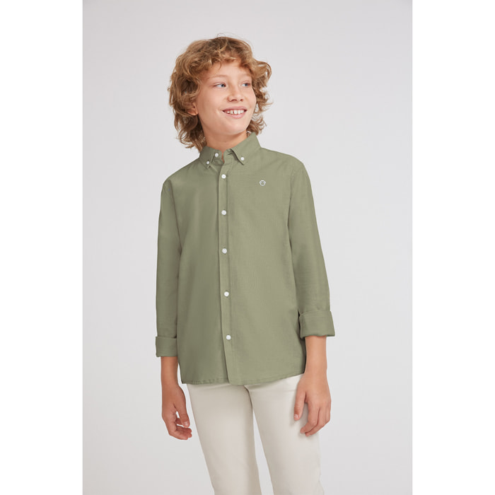Polo Niño Manga Larga de Punto Camisa 100 % Algodón Color Blanco, Cuello Button-Down, Botones Frontales, Logo Bordado | Color: Verde oscuro | Street Monkey