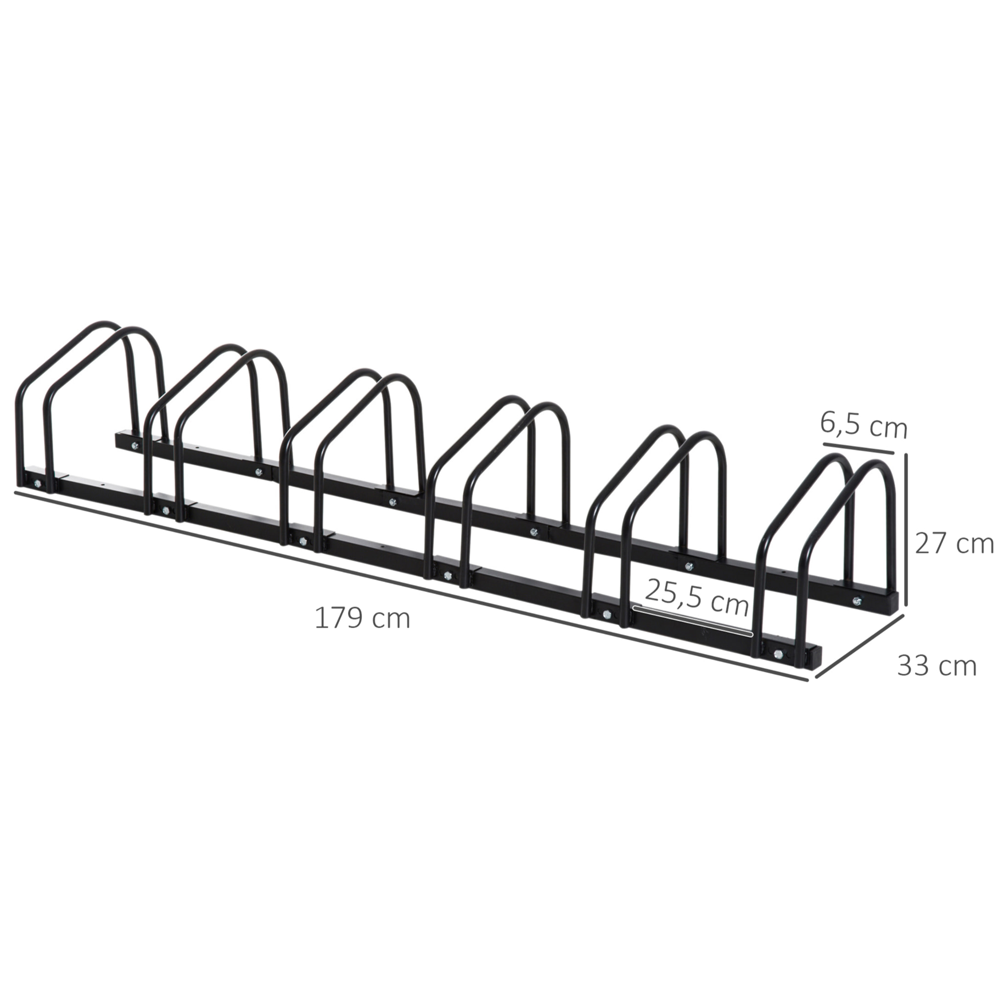 Aparcamiento para 6 Bicicletas Soporte de Acero para Aparcar Bicicletas en el Suelo o Pared Estacionamiento para Interior y Exterior 179x33x27 cm Negro
