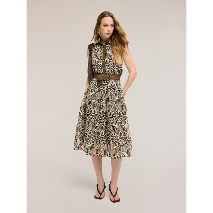 Motivi - Vestido camisero en sangallo - Verde militare