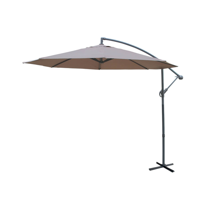 Parasol déporté rond Ø300cm  - Hardelot - Taupe  - Manivelle anti-retour | Toile déperlante | Facile à utiliser