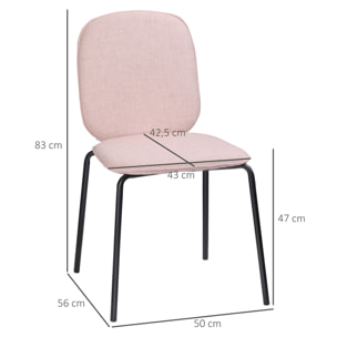 Lot de 2 chaises médaillon style néo-rétro piètement acier noir revêtement tissu aspect lin rose