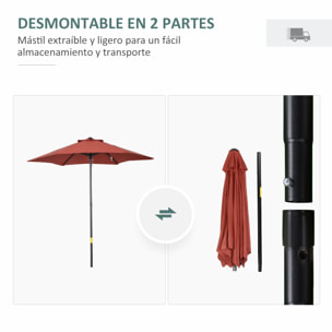 Sombrilla de Jardín Ø2x2 m Parasol Mástil de Aluminio con Techo de Ventilación y Poste Desmontable para Terraza Patio Exterior Rojo Vino