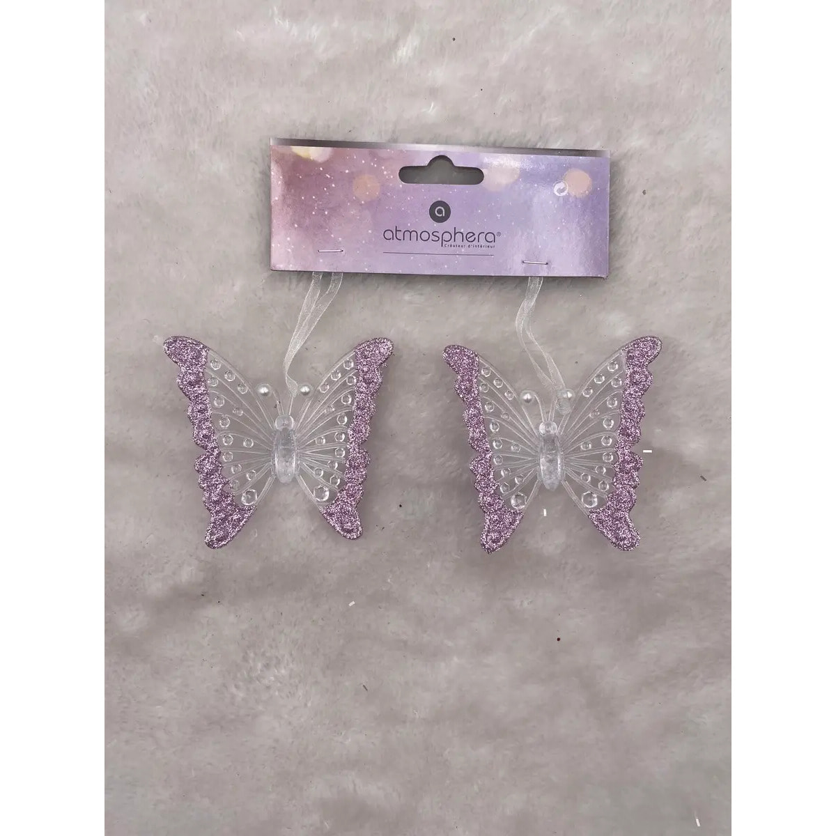 Décoration de sapin papillon x2 rose 8cm