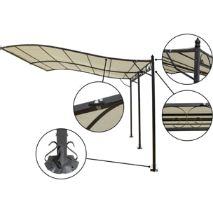 Pergola tonnelle adossée en métal - 3 x 4 m - Beige
