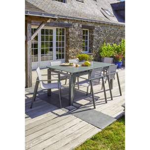 MIAMI - Ensemble repas de jardin 6 places en aluminium kaki