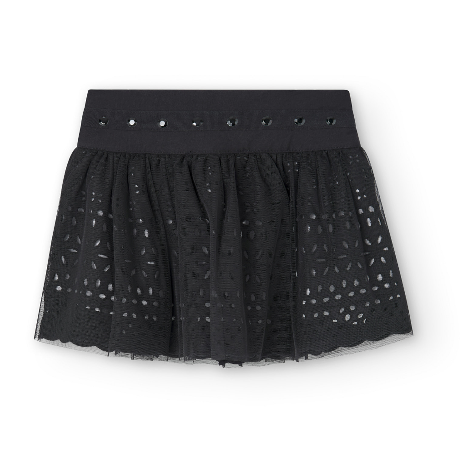 Falda batista bordada niña, algodón lisa, negro