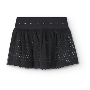 Falda batista bordada niña, algodón lisa, negro