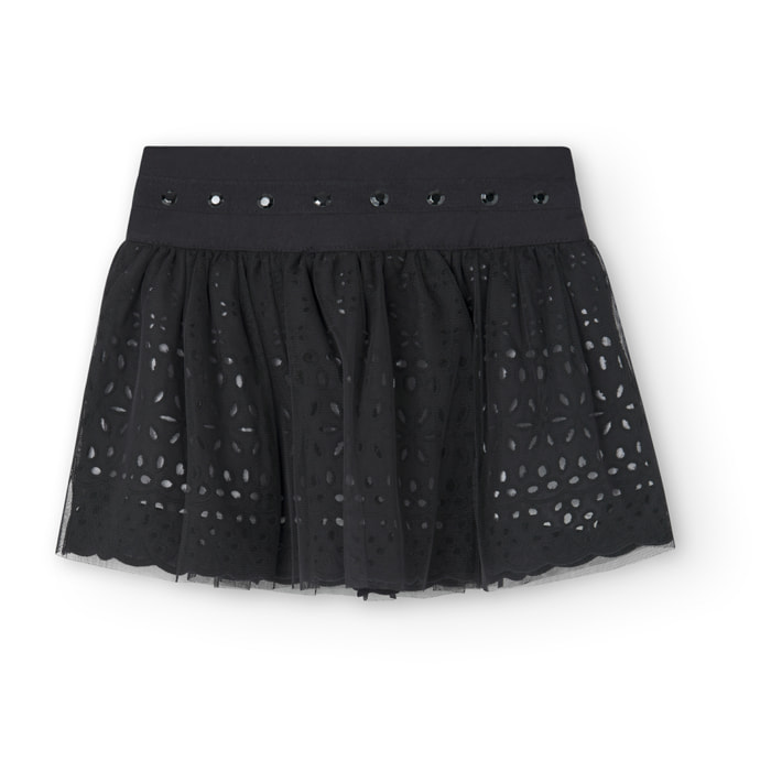 Falda batista bordada niña, algodón lisa, negro
