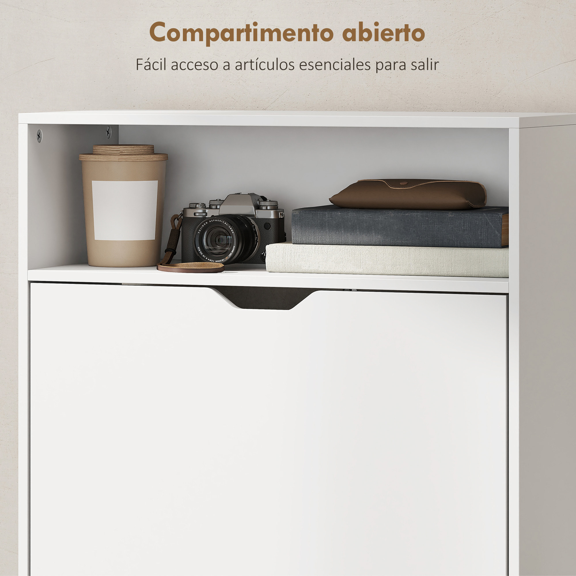 Zapatero Estrecho con 3 Cajones Abatibles, Zapatero Entrada Recibidor Alto con Estantes Ajustables y Compartimento Abierto, para 12-18 Pares de Zapatos, Blanco