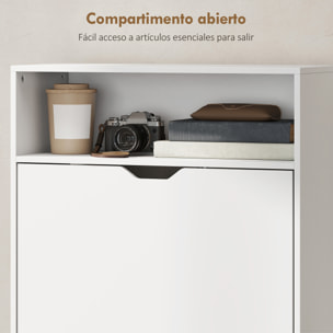 Zapatero Estrecho con 3 Cajones Abatibles, Zapatero Entrada Recibidor Alto con Estantes Ajustables y Compartimento Abierto, para 12-18 Pares de Zapatos, Blanco