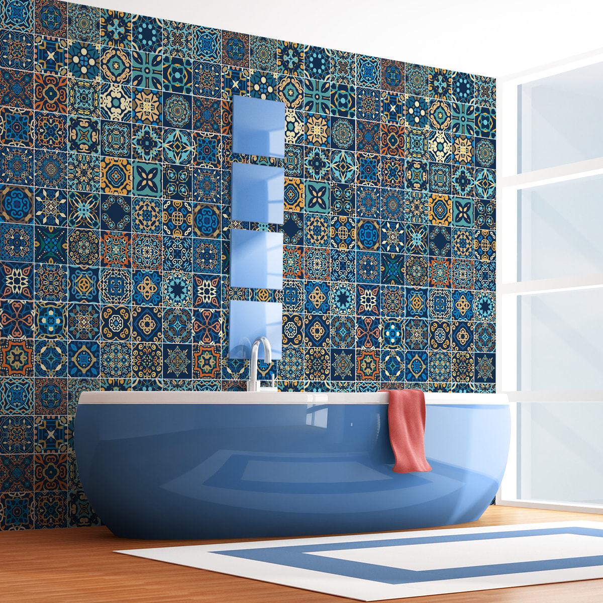 Stickers muraux - Sticker Mural Carrelage adhésif Cuisine Salle de Bain - 60 STICKERS CARRELAGES AZULEJOS CECILIANO