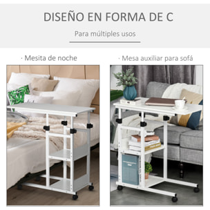 Mesa Auxiliar de Sofá con 4 Ruedas 80x40x75-85 cm Blanco