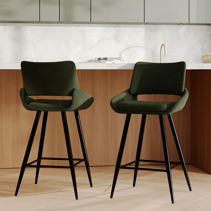 Lot de 2 chaises pour îlot central en tissu bouclé vert kaki 66 cm - Alfy