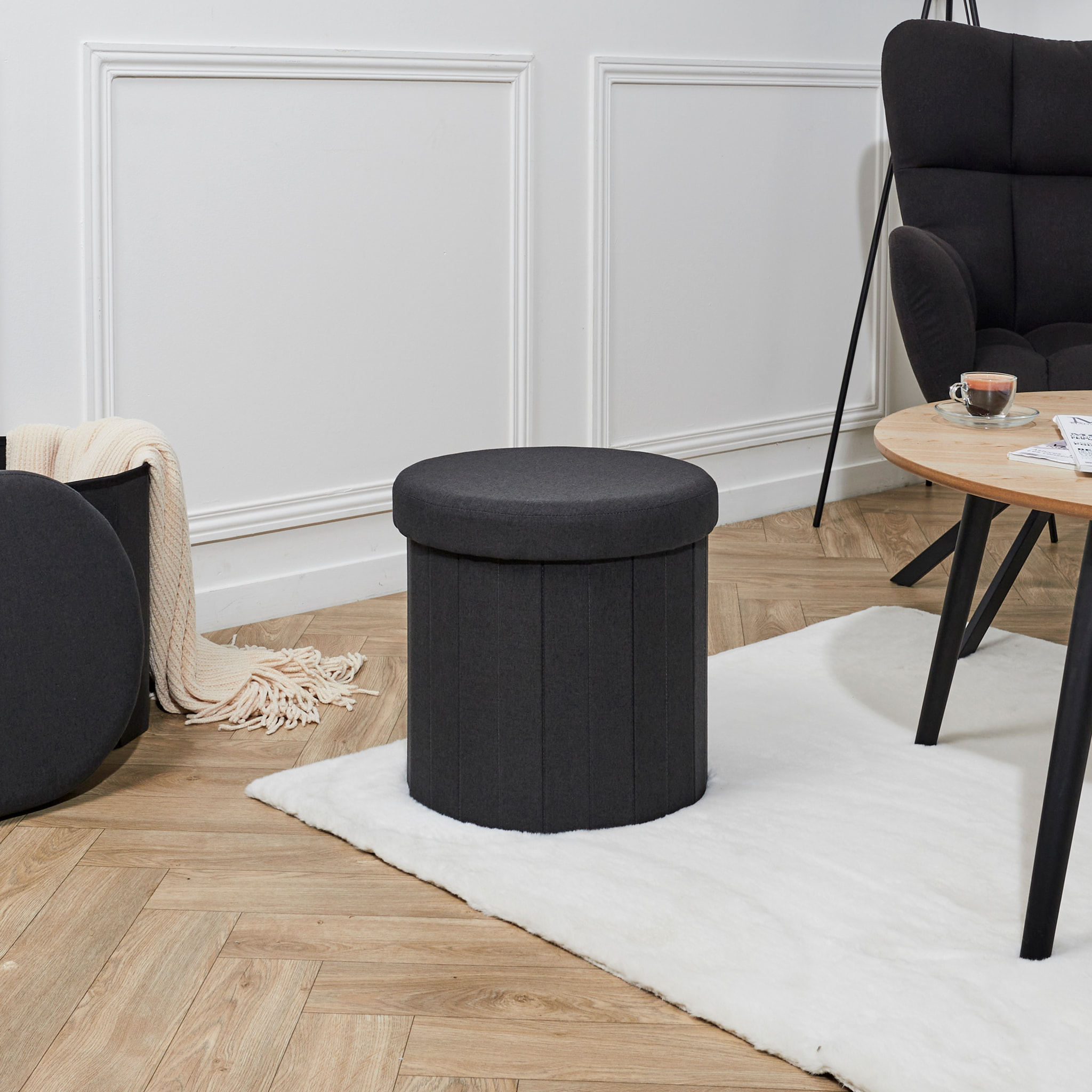 COFFRE POUF PLIABLE NOIR PILLS