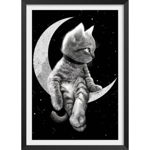Affiche enfant chat rêveur  Affiche + cadre en bois - Noir