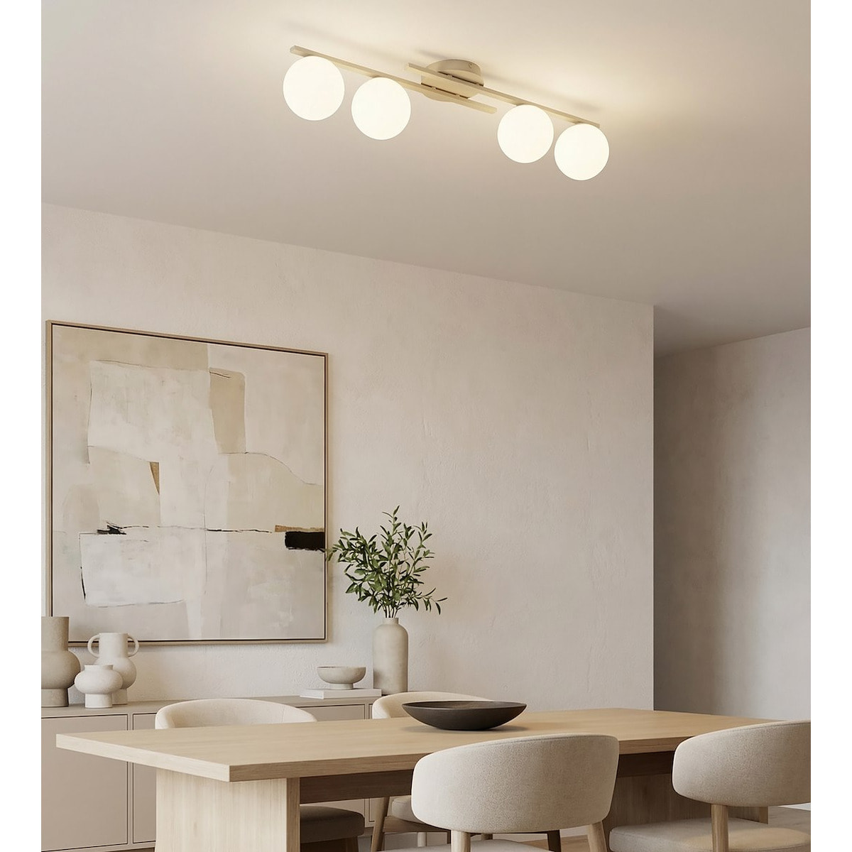 Lampada a sospensione KAIRO in acciaio beige e vetro opalino