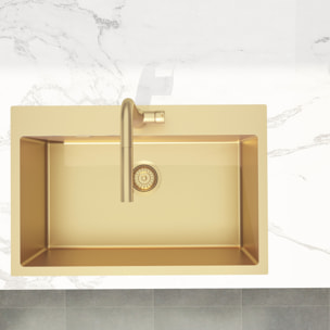 /Grohe - Set Aurum Évier de cuisine encastrable inox 304 , 68x45x21 cm + Essence Mitigeur monocommande Evier, Or brossé PVD