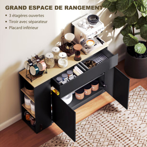 Buffet design bicolore noir effet chêne clair 2 portes étagère grand tiroir avec séparateur 3 niches