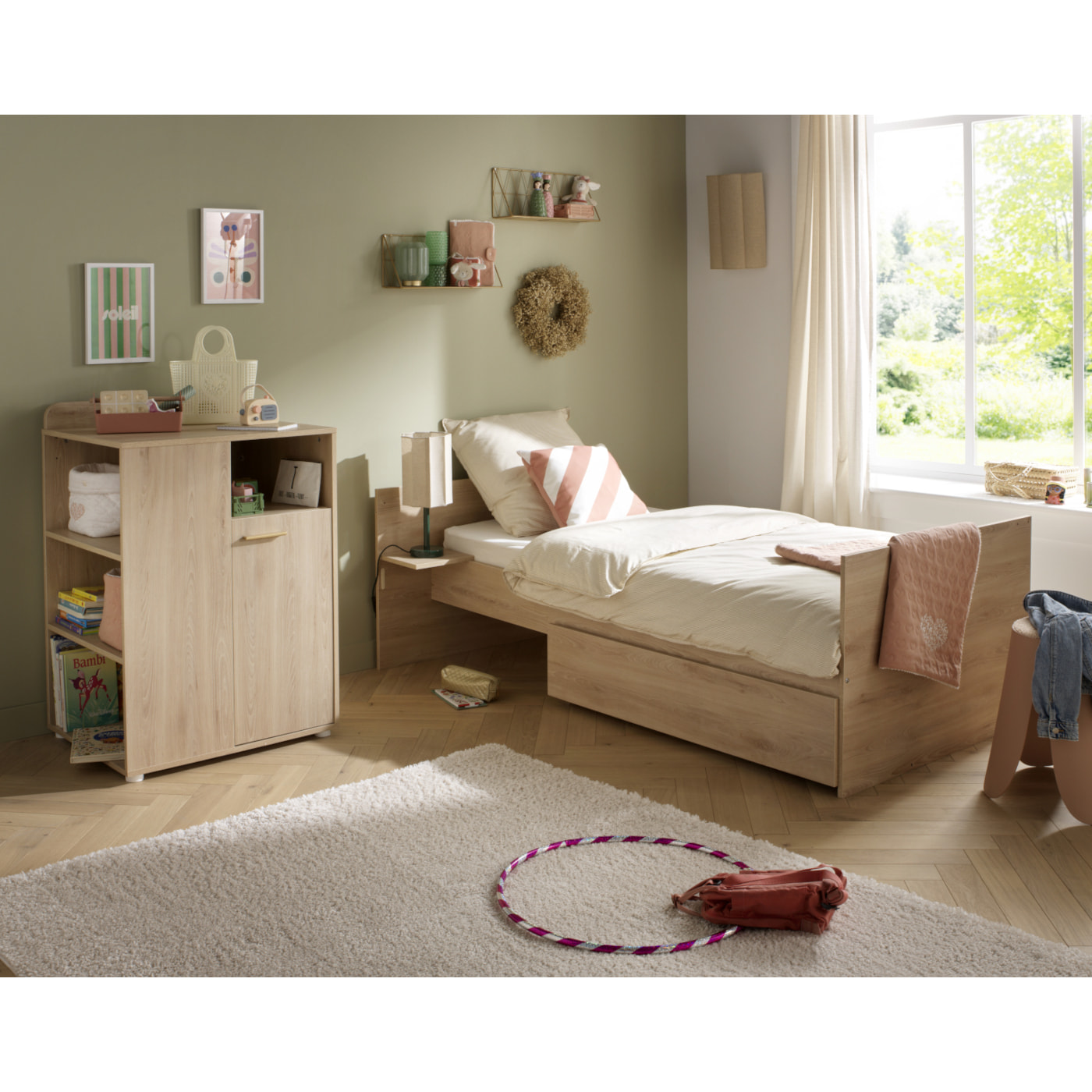 Lit combiné 60x120 évolutif en 90x190 décor bois hêtre