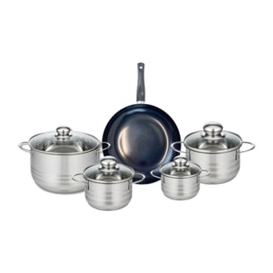 Ensemble de 1 Poêle de cuisson 24 cm et 4 faitouts 12, 14, 16 et 20 cm Elo Prima Brillant