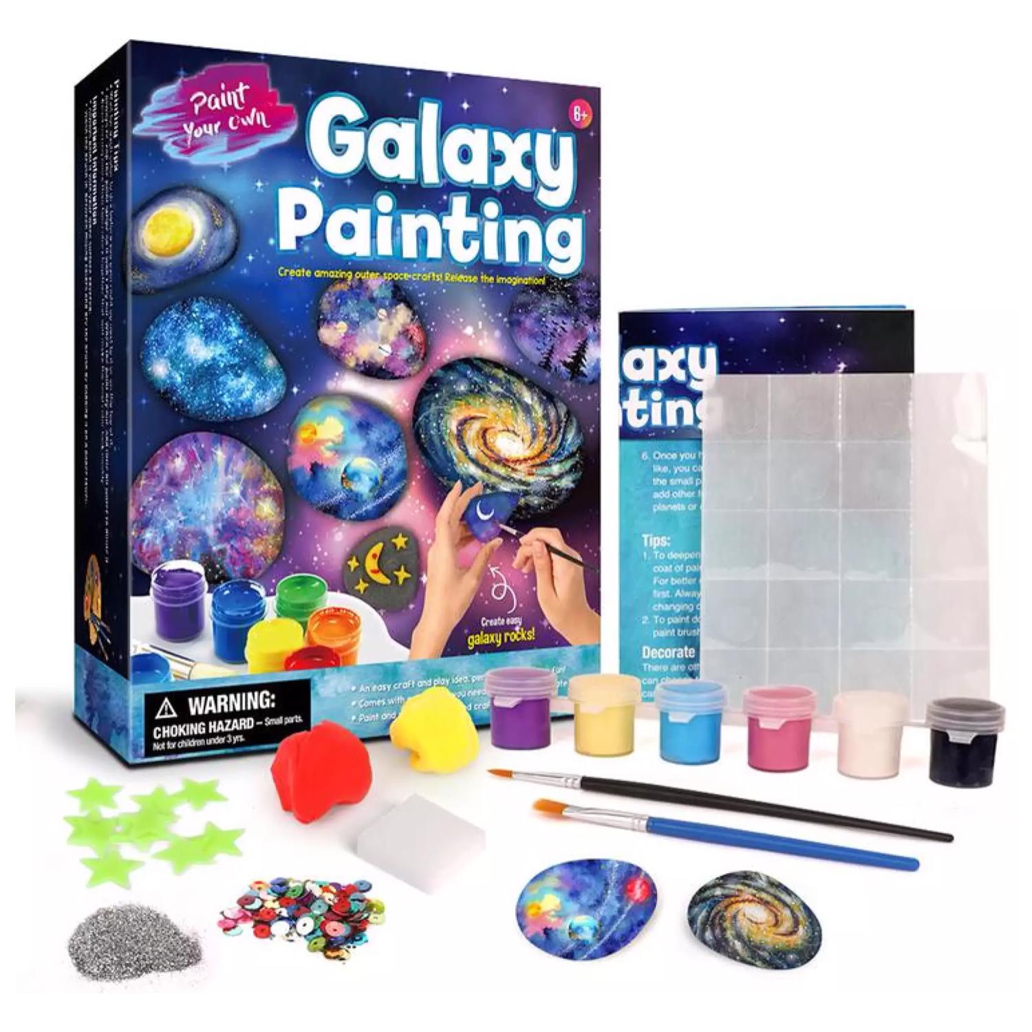 Kit creativo de pintura para piedras, con efecto de brillo en la oscuridad. Incluye pinceles, pinturas, pegatinas y polvos decorativos.