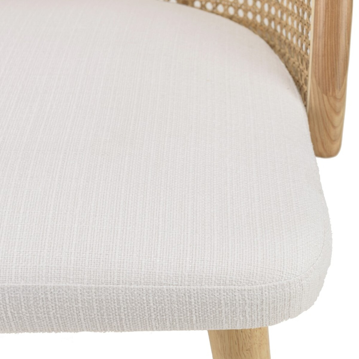 AGATHE - Chaise bois d'Hévéa assise tissu blanc dossier arrondi rotin