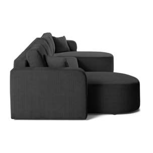 Miro - canapé panoramique en U 7 places - convertible avec coffre - en velours texturé - Gris Anthracite