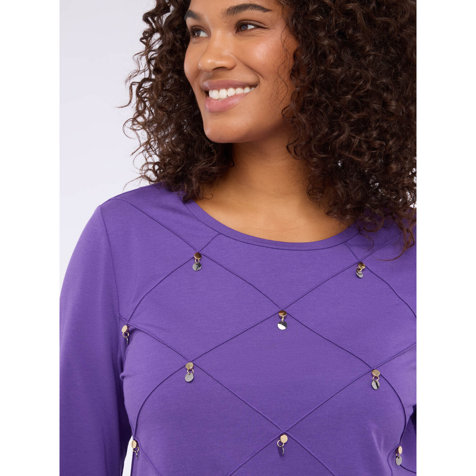 Fiorella Rubino - T-shirt in jersey di cotone con lavorazione a rombi - Viola