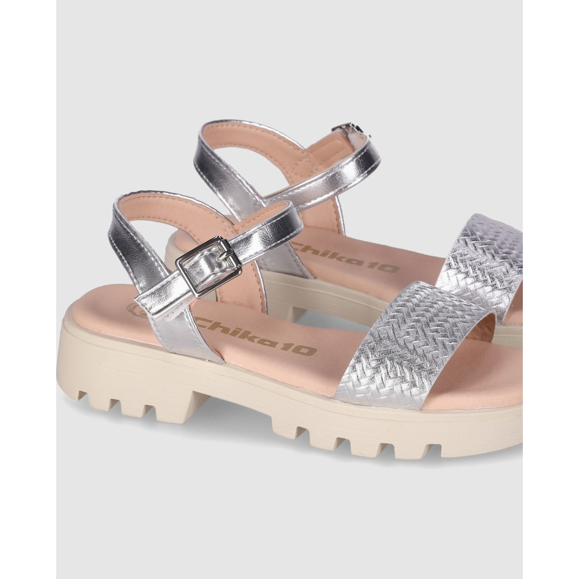 Sandalias - Plata - Tacón: Bajo