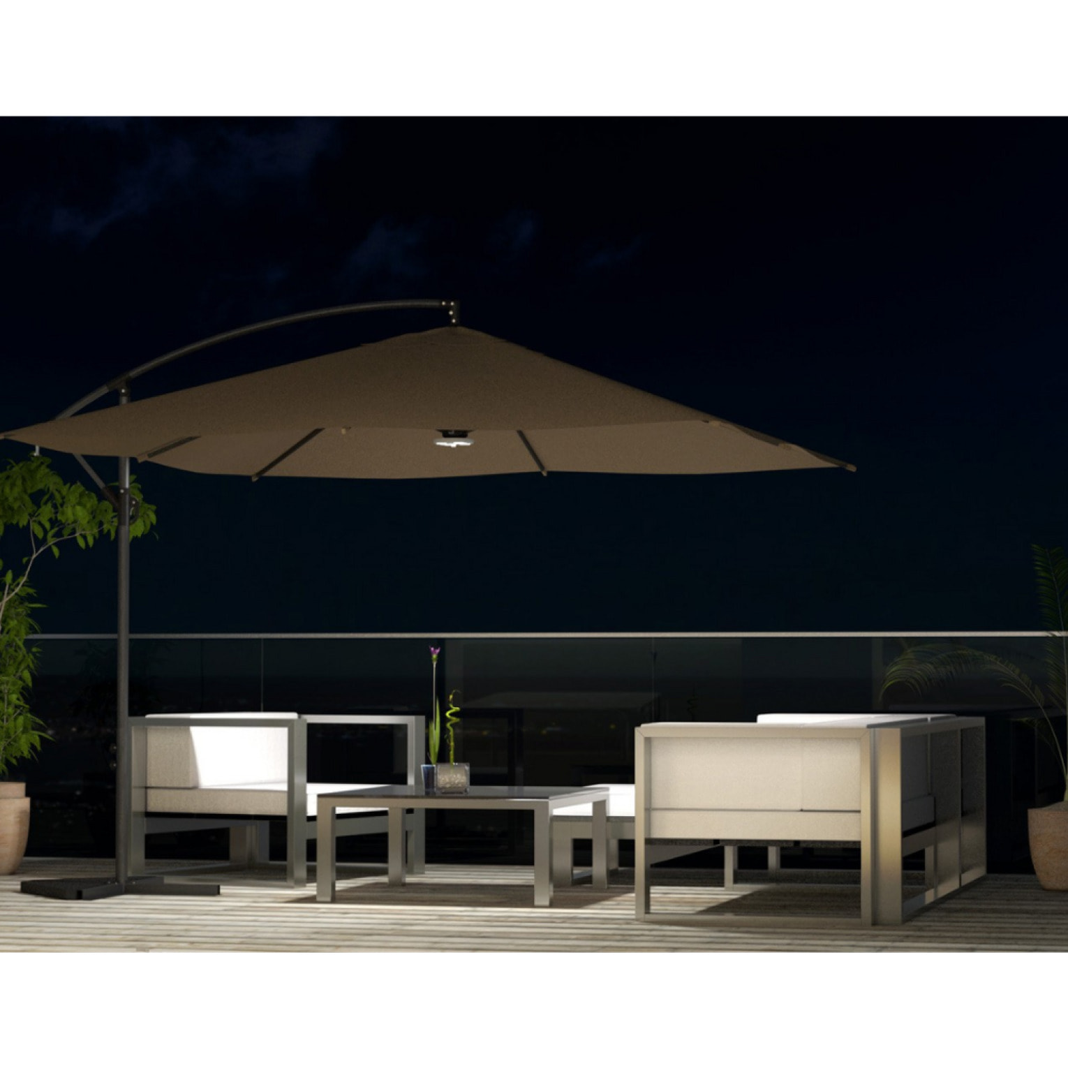 Parasol déporté LED 3 x 3 m chocolat DAVAGNA